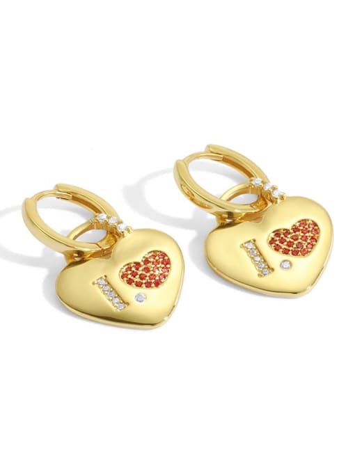 Gold love lock Earrings Brass Cubic Zirconia Heart Vintage Huggie Earring