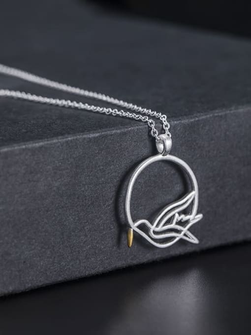 SILVER MI 925 Sterling Silver  Minimalist Hollow Flying Bird Pendant Necklace 2