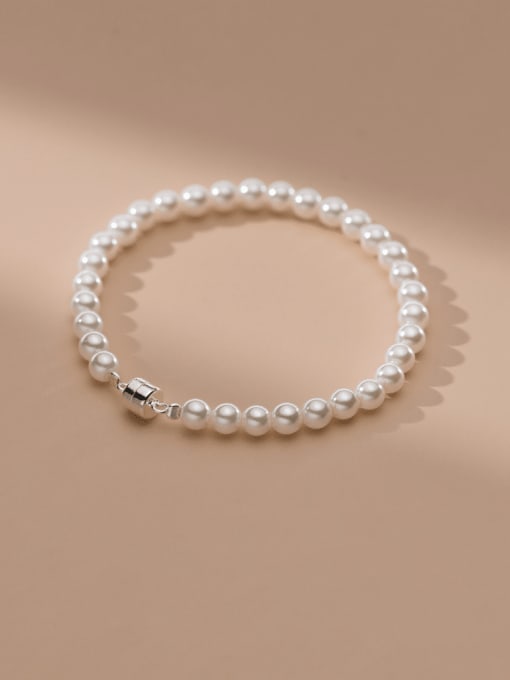 Rosh 925 Sterling Silver Imitation Pearl Geometric Minimalist Handmade Beaded Bracelet