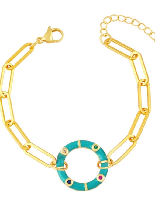 turquoise Brass Enamel Round Hip Hop Link Bracelet