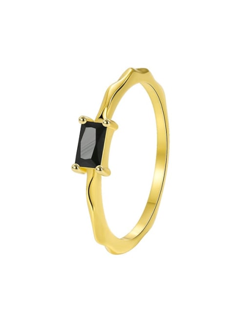 Gold Black Zircon Ring Brass Cubic Zirconia Geometric Minimalist Band Ring