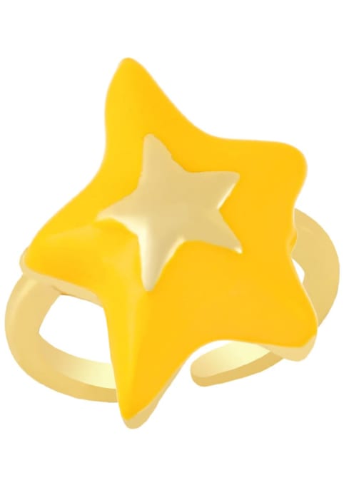 orange Brass Enamel Five-pointed starTrend Band Ring