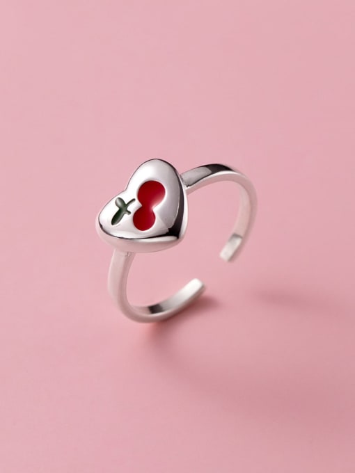 Rosh 925 Sterling Silver Enamel Heart Minimalist Band Ring
