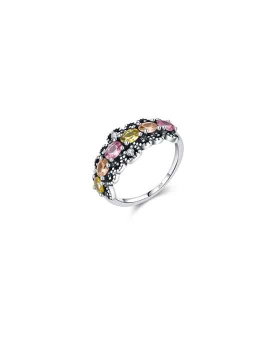 MODN 925 Sterling Silver Cubic Zirconia Geometric Vintage Band Ring 0