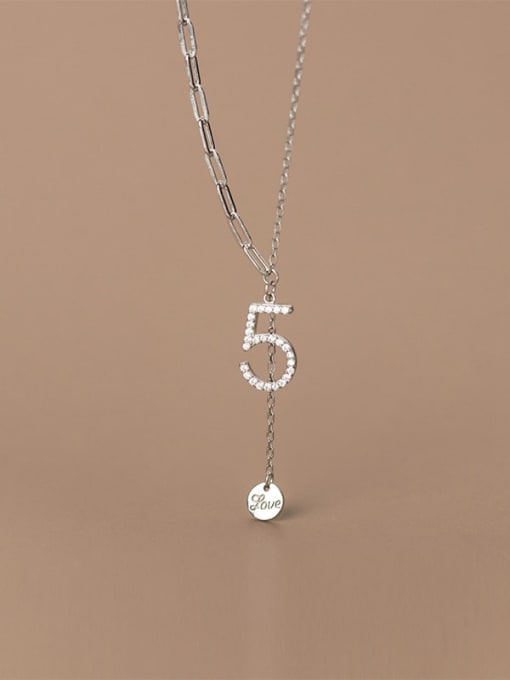 Rosh 925 Sterling Silver Cubic Zirconia Number Minimalist Tassel Necklace 2