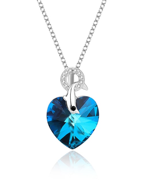 JYXZ 069 (Gradient Blue) 925 Sterling Silver Austrian Crystal Heart Classic Necklace