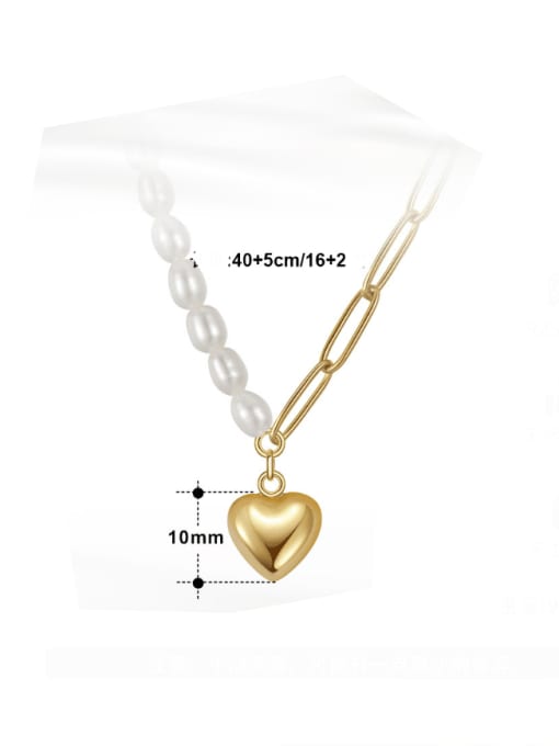 RINNTIN 925 Sterling Silver Freshwater Pearl Heart Minimalist Asymmetrical Chain Necklace 3