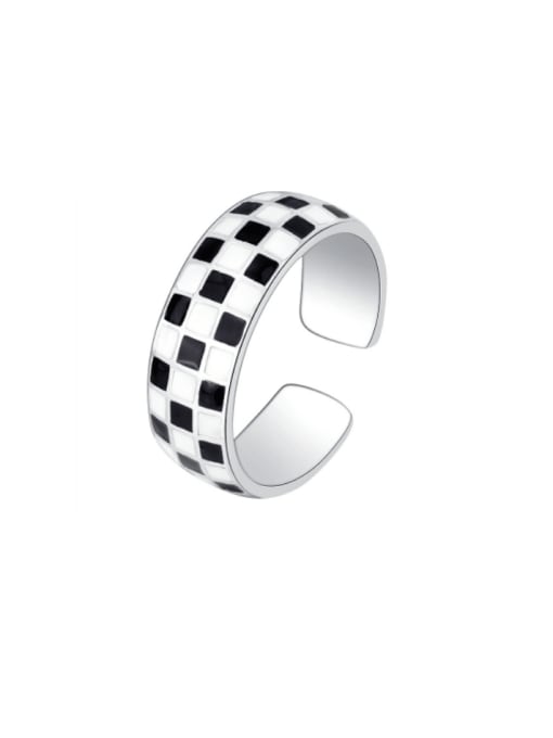 KDP-Silver 925 Sterling Silver Enamel Geometric Minimalist Band Ring 0