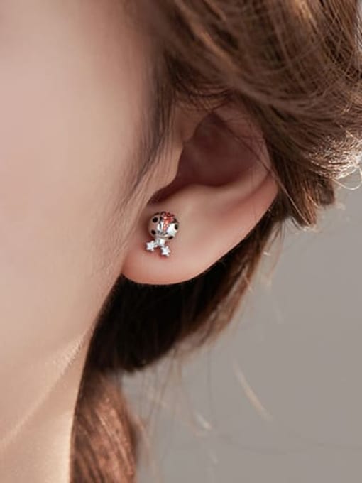 BeiFei Minimalism Silver 925 Sterling Silver Cubic Zirconia Insect Cute Stud Earring 1