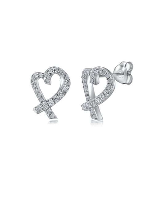 Platinum 925 Sterling Silver Cubic Zirconia Heart Minimalist Stud Earring