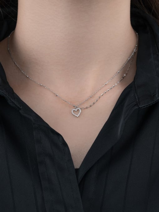 XBOX 925 Sterling Silver Cubic Zirconia Heart Minimalist Asymmetric Chain Necklace 2