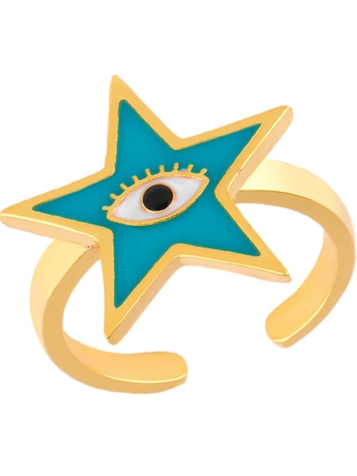 green Brass Enamel Star Minimalist Band Ring