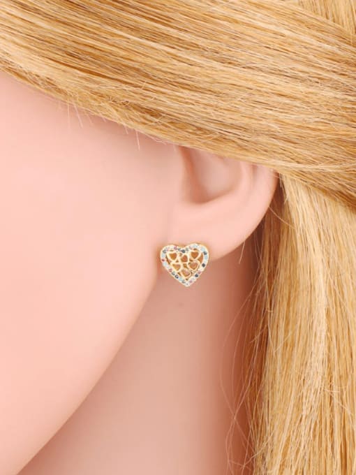 CC Brass Cubic Zirconia Geometric Heart Cute Stud Earring 1