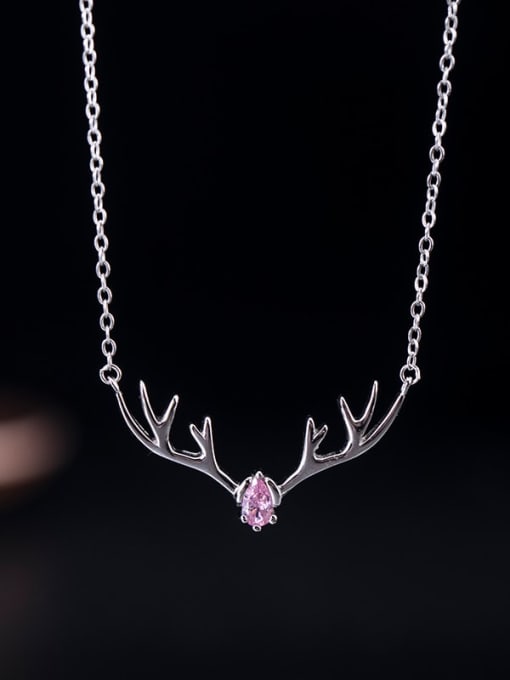 Pink 925 Sterling Silver Cubic Zirconia Deer Minimalist Necklace