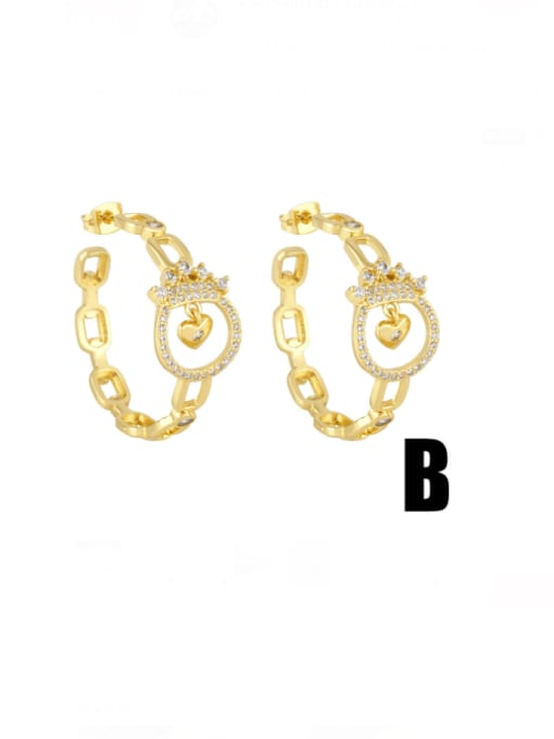 B Brass Cubic Zirconia C Shape Crown Vintage Stud Earring