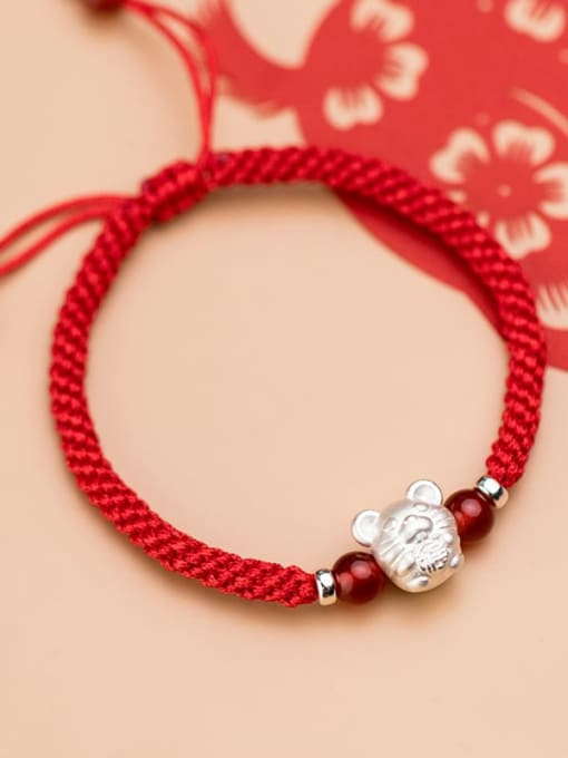 FAN 999 Sterling Silver With  White Gold Plated Cute Mouse Red Rope Hand Woven Bracelets 3
