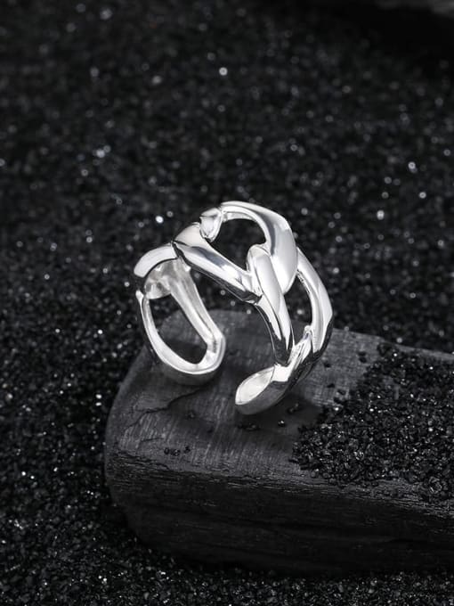 KDP-Silver 925 Sterling Silver Hollow Geometric  Chain Minimalist Band Ring 3