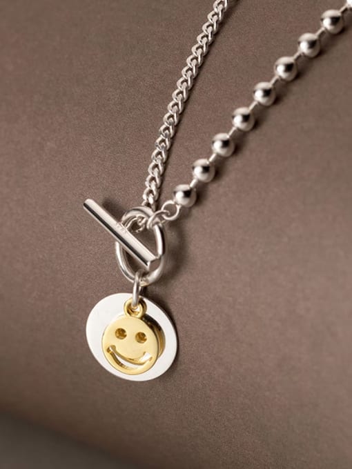 Rosh 925 Sterling Silver Smiley Minimalist Beaded  Chain Necklace