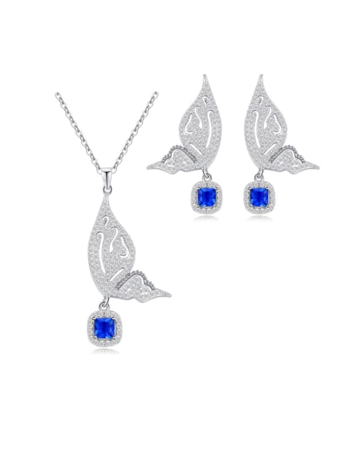 L.WIN Brass Cubic Zirconia Luxury Butterfly  Earring and Necklace Set 2