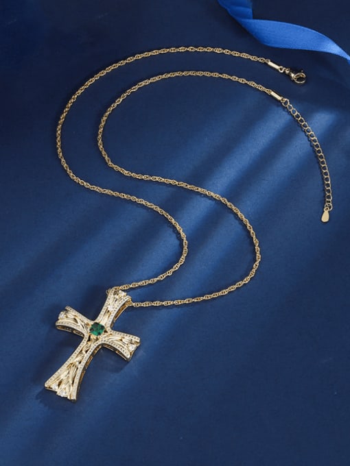 ROSS Brass Cubic Zirconia Cross Trend Regligious Necklace 2