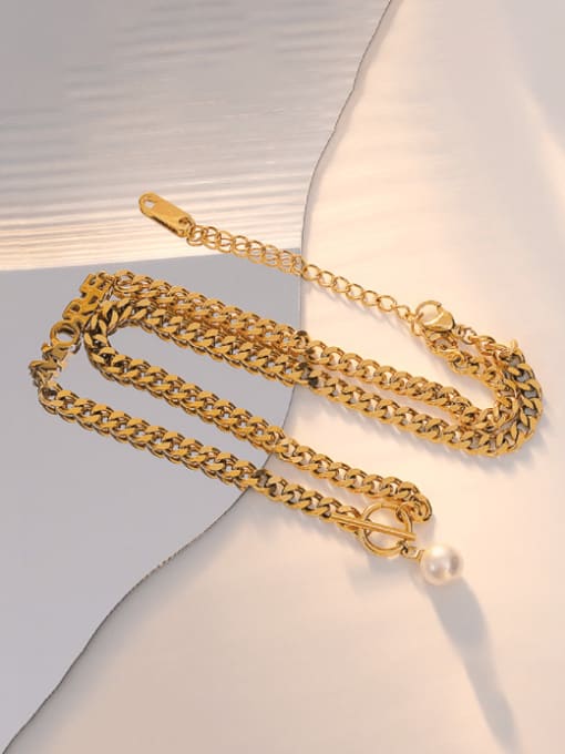 A TEEM Titanium Steel Imitation Pearl Letter Vintage Necklace