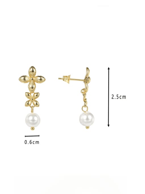 CHARME Brass Imitation Pearl Flower Minimalist Drop Earring 2