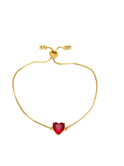 red Brass Cubic Zirconia Heart Minimalist Adjustable Bracelet