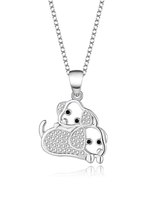 YJDZ 128( Platinum) 925 Sterling Silver Cubic Zirconia Dog Cute Necklace