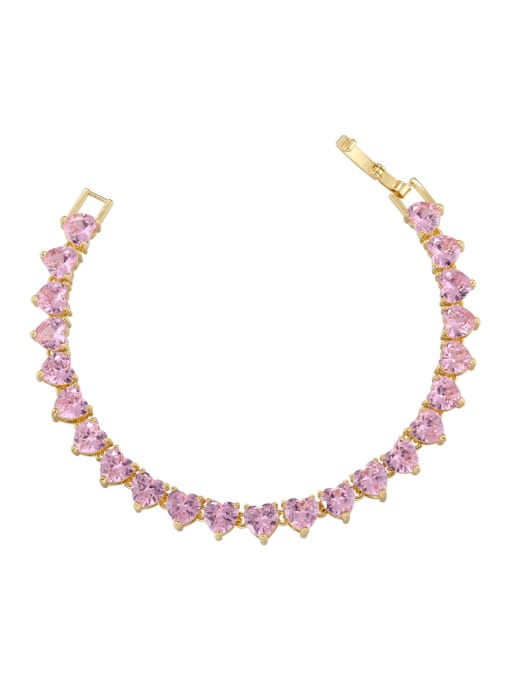 Gold ,bracelet,7cm length Brass Cubic Zirconia Pink Heart Necklace