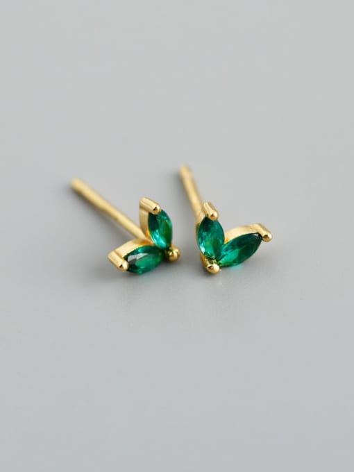 Greenstone (gold) 925 Sterling Silver Cubic Zirconia Leaf Minimalist Stud Earring