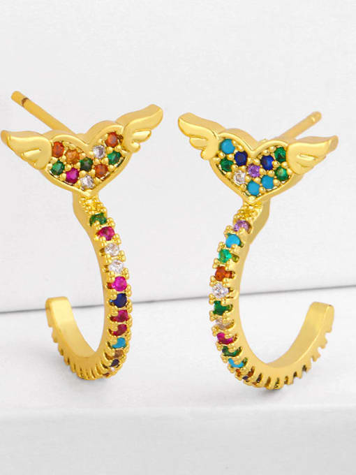 love Brass Cubic Zirconia Rainbow Vintage Huggie Earring
