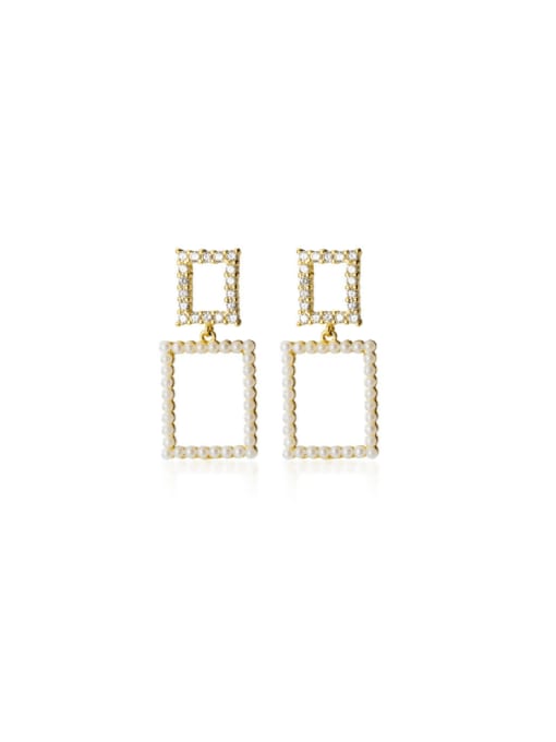 Rosh 925 Sterling Silver Imitation Pearl Geometric Dainty Drop Earring