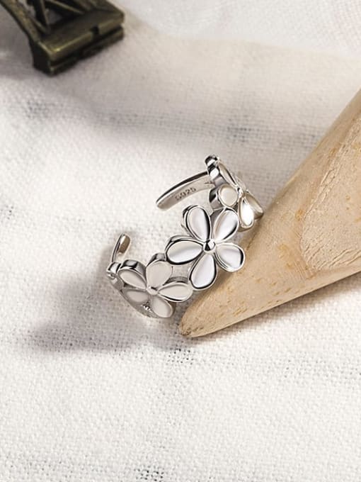 HAHN 925 Sterling Silver Cats Eye Flower Vintage Band Ring 3