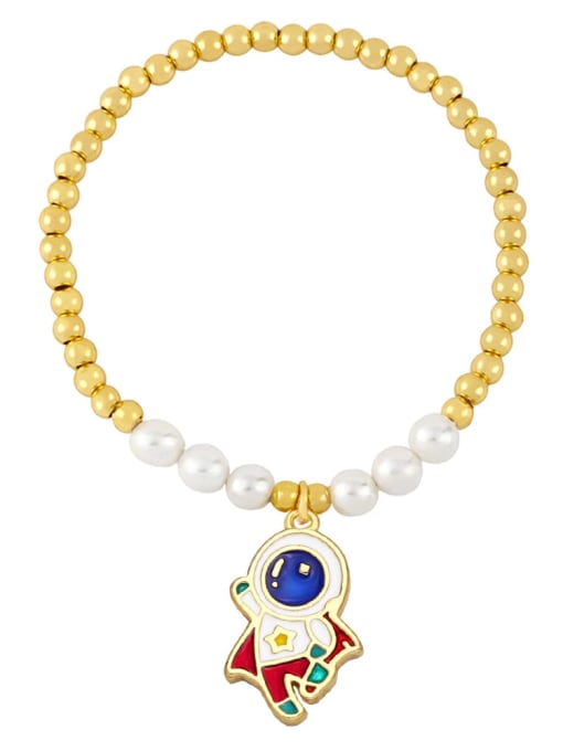 C Brass Imitation Pearl Icon Ethnic Beaded Bracelet