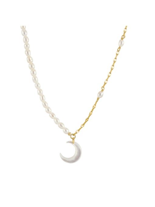 RINNTIN 925 Sterling Silver Freshwater Pearl Moon Trend Beaded Necklace