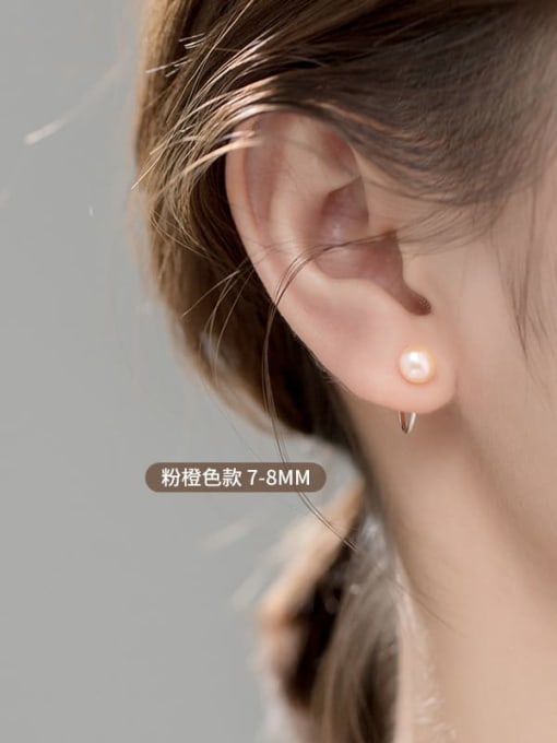 S925 Silver Pink Orange 7 8mm Silver 925 Sterling Silver Imitation Pearl Geometric Minimalist Hook Earring