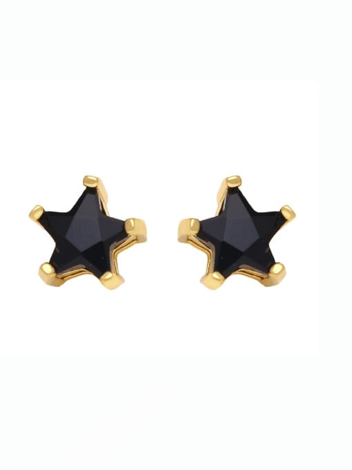 black Brass Cubic Zirconia Pentagram Vintage Stud Earring