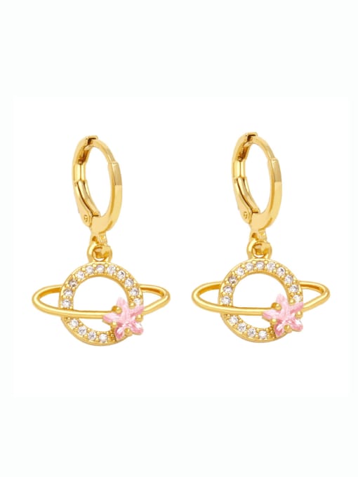 Pink Brass Cubic Zirconia Planet Vintage Huggie Earring