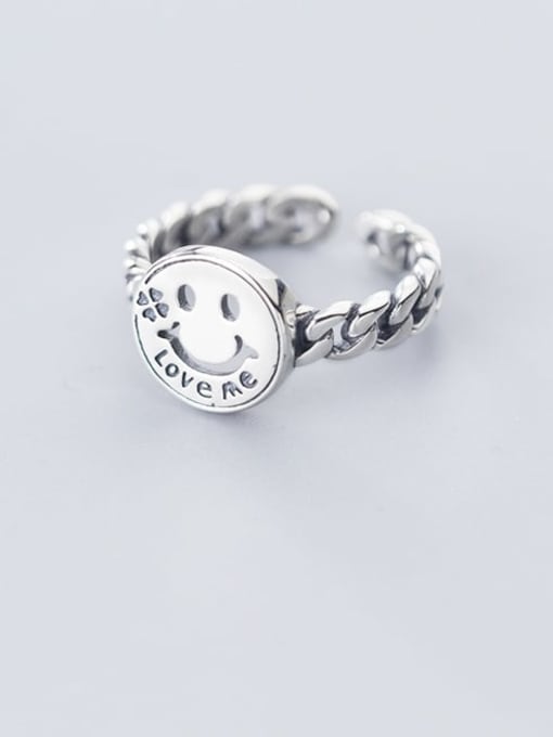 Rosh 925 Sterling Silver  Minimalist Smiley Chain  Free Size Ring 0