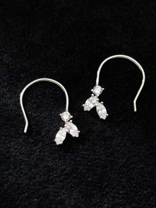 silver 925 Sterling Silver Cubic Zirconia Flower Minimalist Hook Earring