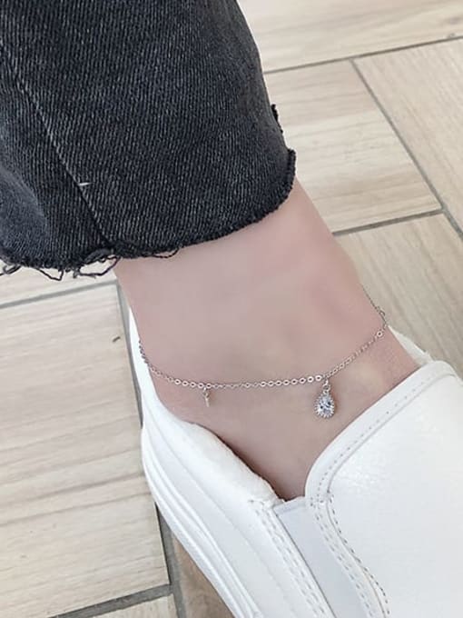XBOX 925 Sterling Silver Cubic Zirconia Water Drop Minimalist  Anklet 1