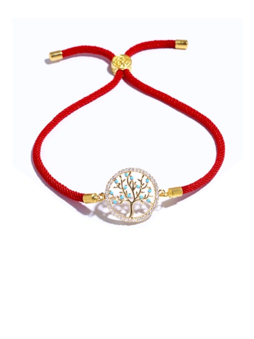Red rope gold Brass Cubic Zirconia Tree Vintage Adjustable Bracelet