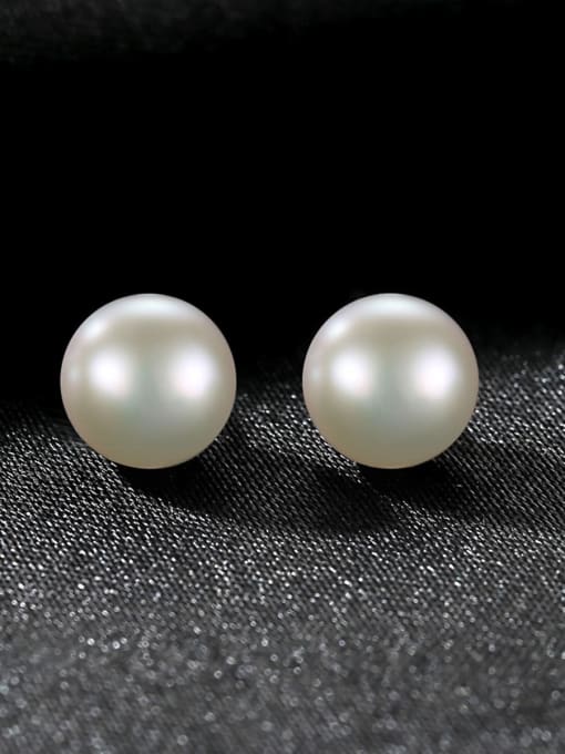 CCUI 925 Sterling Silver Freshwater Pearl White Ball Minimalist Stud Earring 2