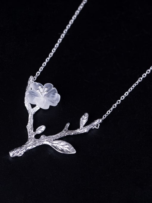 SILVER MI 925 Sterling Silver Crystal Flower Vintage Necklace