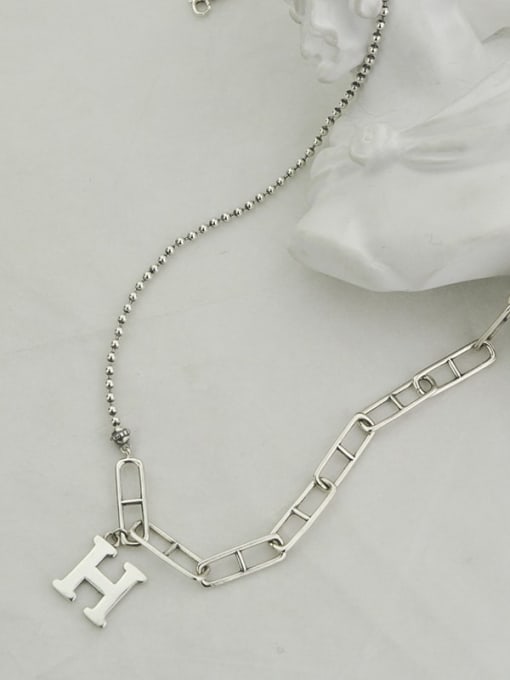 SHUI Vintage Sterling Silver With Platinum Plated Simplistic Letters"H" Necklaces 4