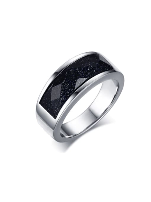 CONG Titanium Steel Sapphire Geometric Minimalist Band Ring 0