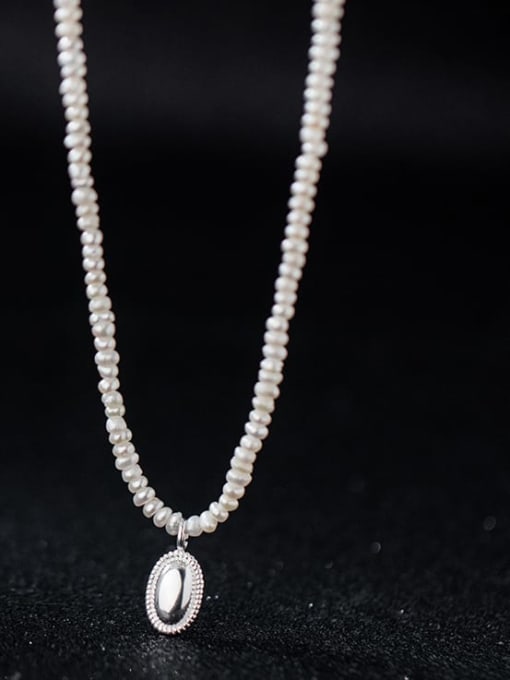 Rosh 925 Sterling Silver Imitation Pearl Geometric Minimalist Necklace 1