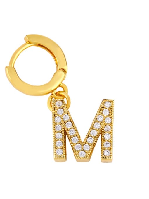 M Brass Cubic Zirconia Letter Ethnic Huggie Earring