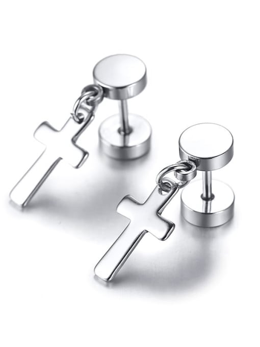 CONG Stainless steel Cross Minimalist Drop Earring 3