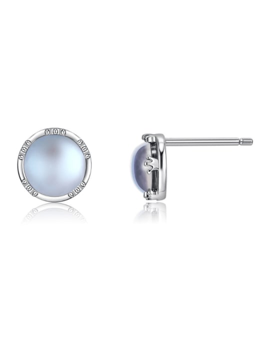 BeiFei Minimalism Silver 925 Sterling Silver Moonstone Geometric Cute Stud Earring 2